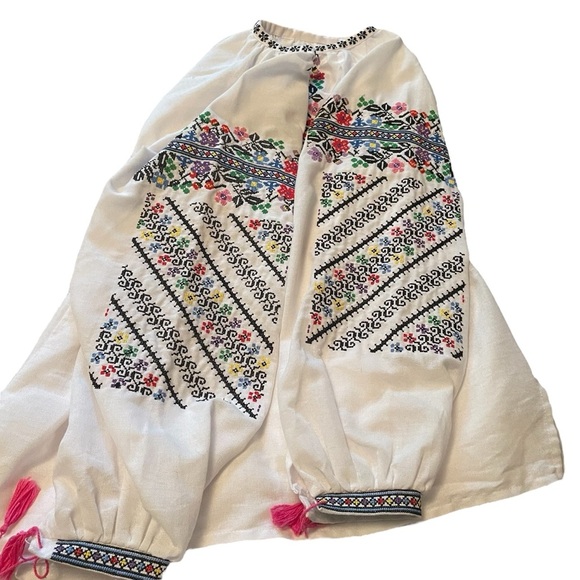 Ukrainian Embroidered Cross Stitch Folk Blouse-Size Medium/Large-Heavy Cotton - Picture 9 of 12